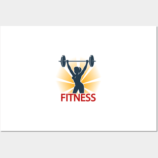 Fitness Emblem with silhouette of woman doing barbell exercise Posters and Art